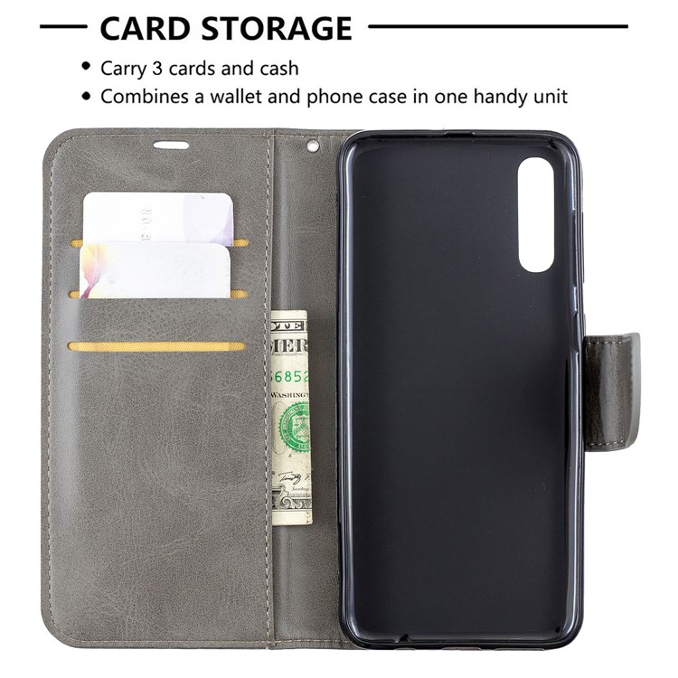 PU Leather Phone Wallet Stand Phone Case for Samsung Galaxy A50 - Light Grey-6