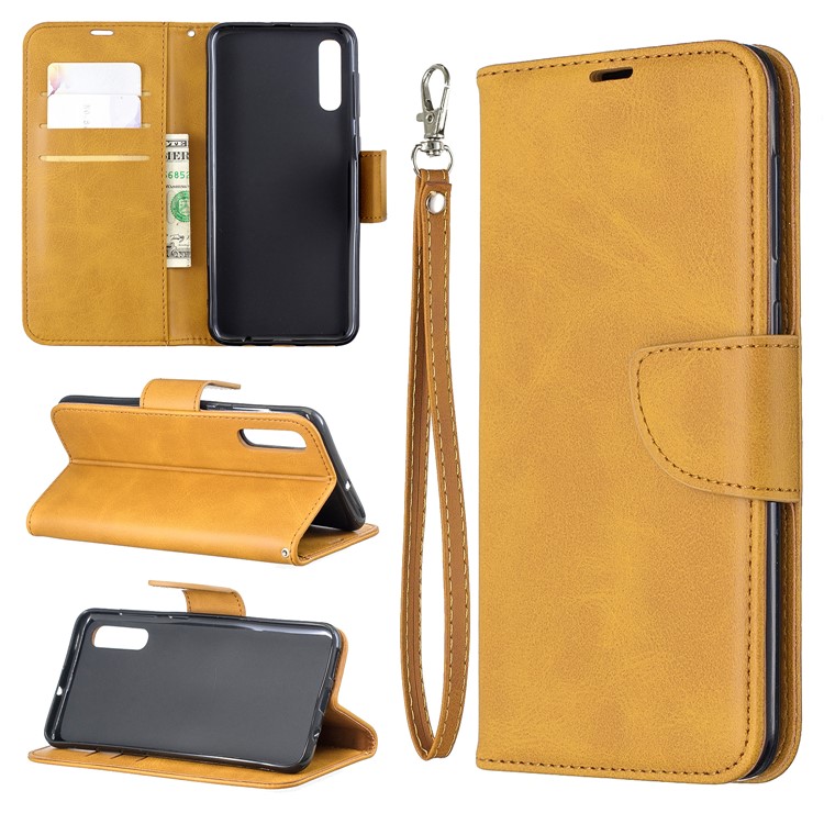 PU Leather Phone Wallet Stand Phone Case for Samsung Galaxy A50/A50s/A30s - Light Brown-1