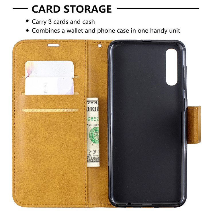 PU Leather Phone Wallet Stand Phone Case for Samsung Galaxy A50/A50s/A30s - Light Brown-6