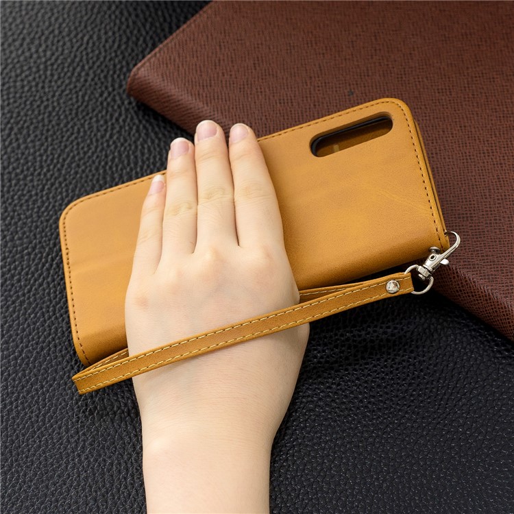 PU Leather Phone Wallet Stand Phone Case for Samsung Galaxy A50/A50s/A30s - Light Brown-9