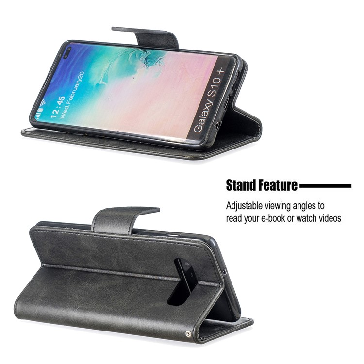 PU Leather Wallet Stand Phone Cover Case for Samsung Galaxy S10 Plus - Dark Grey-5