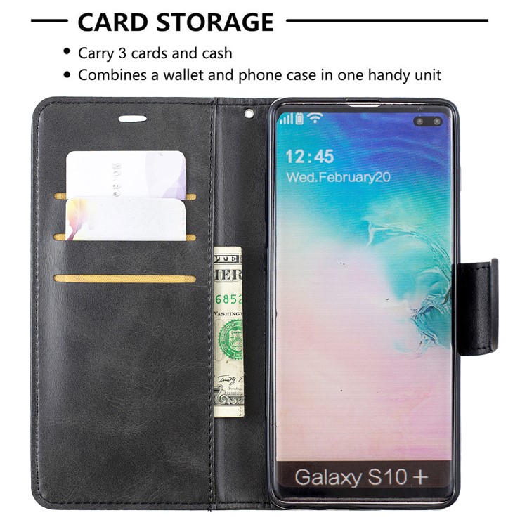 PU Leather Wallet Stand Phone Cover Case for Samsung Galaxy S10 Plus - Dark Grey-6