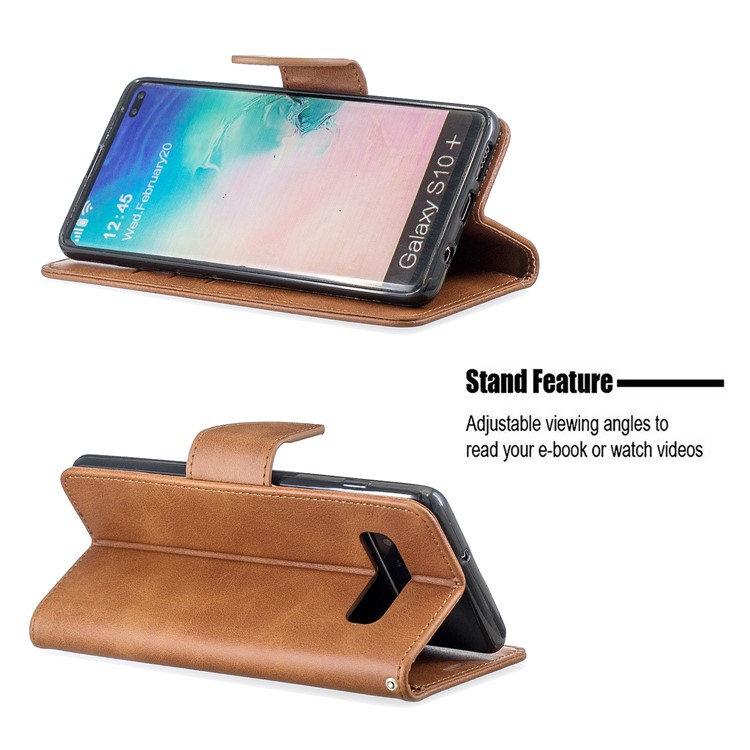 PU Leather Wallet Stand Phone Cover Case for Samsung Galaxy S10 Plus - Brown-5