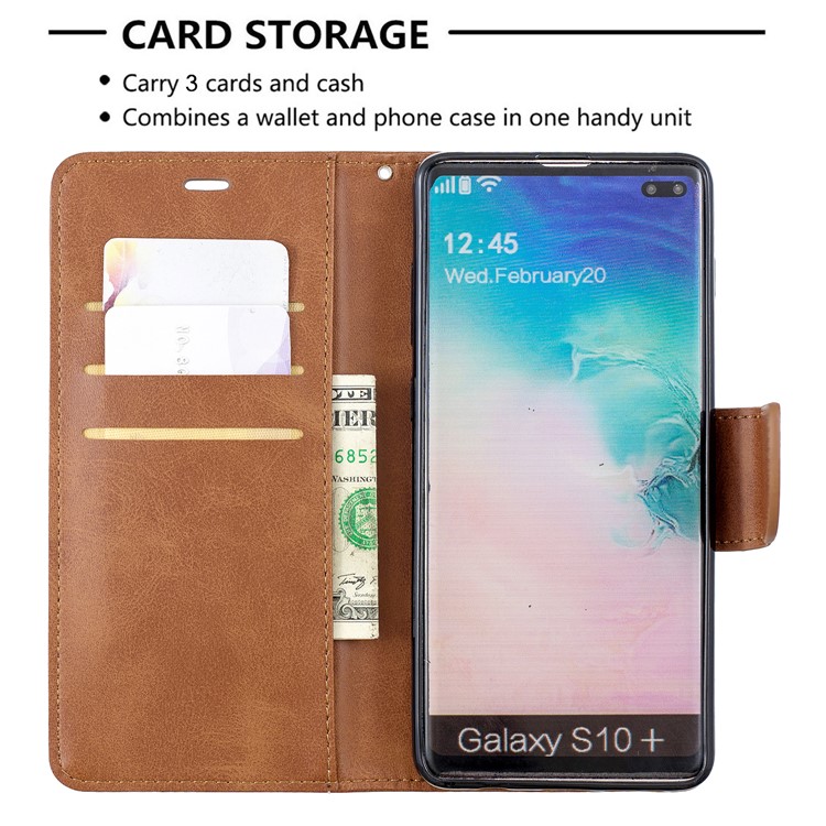 PU Leather Wallet Stand Phone Cover Case for Samsung Galaxy S10 Plus - Brown-6