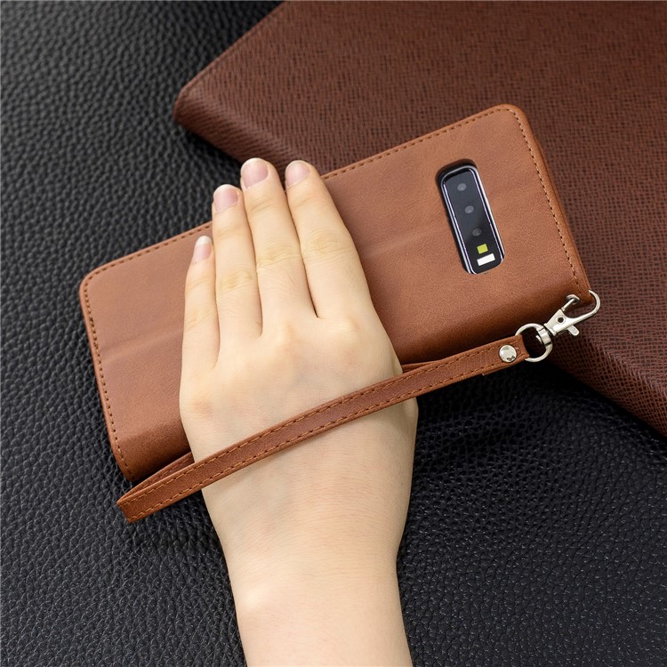 PU Leather Wallet Stand Phone Cover Case for Samsung Galaxy S10 Plus - Brown-9