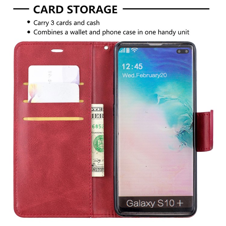 Etui Portefeuille En Cuir PU Pour Samsung Galaxy S10 Plus - Rouge-6