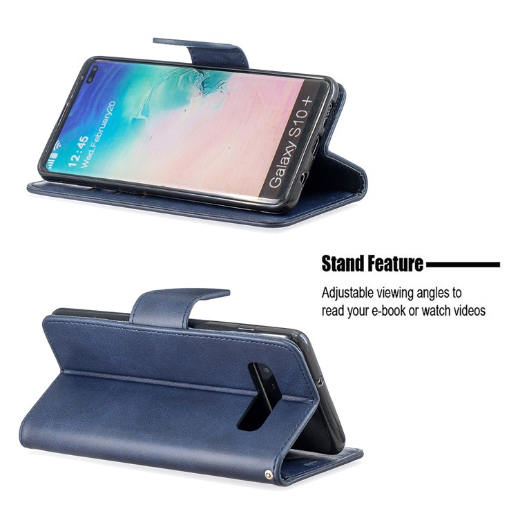 PU Кожаный Кошелек Подставка Для Телефона Чехол Для Samsung Galaxy S10 Плюс - Синий-5