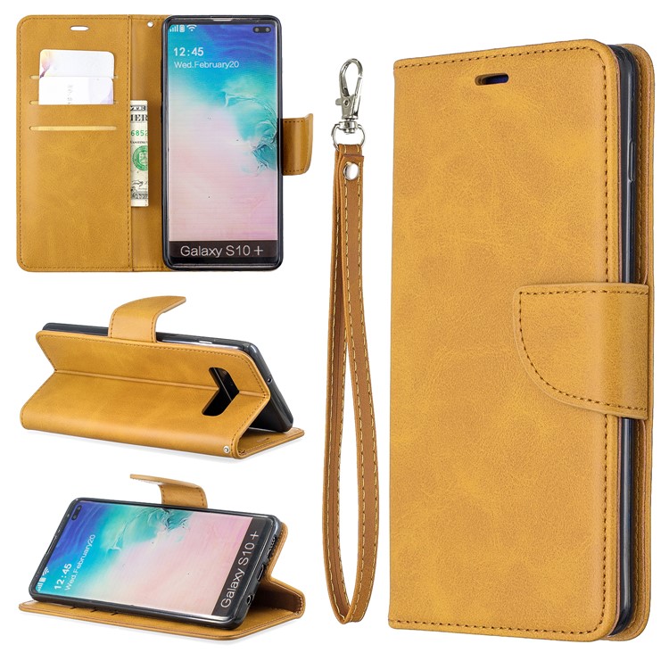 PU Leather Wallet Stand Phone Cover Case for Samsung Galaxy S10 Plus - Light Brown-1