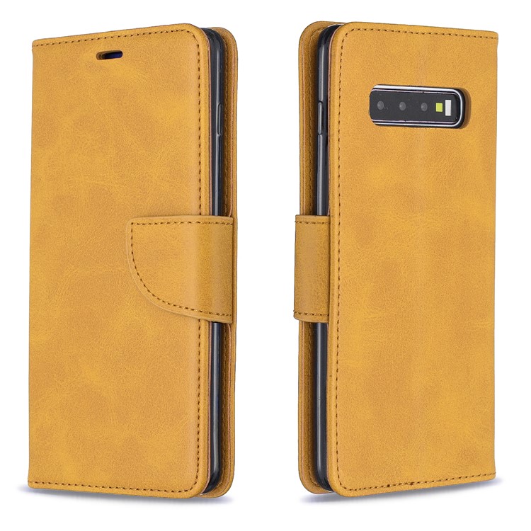 PU Leather Wallet Stand Phone Cover Case for Samsung Galaxy S10 Plus - Light Brown-4