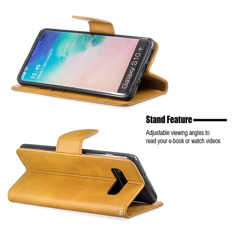 PU Leather Wallet Stand Phone Cover Case for Samsung Galaxy S10 Plus - Light Brown-5