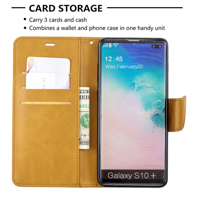 PU Leather Wallet Stand Phone Cover Case for Samsung Galaxy S10 Plus - Light Brown-6