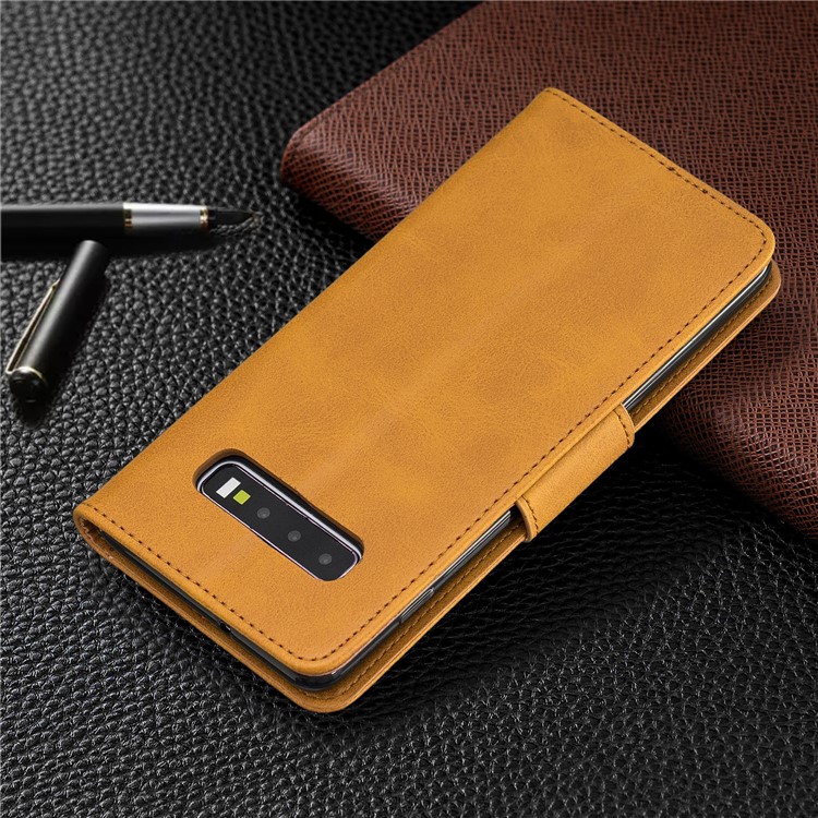 PU Leather Wallet Stand Phone Cover Case for Samsung Galaxy S10 Plus - Light Brown-8