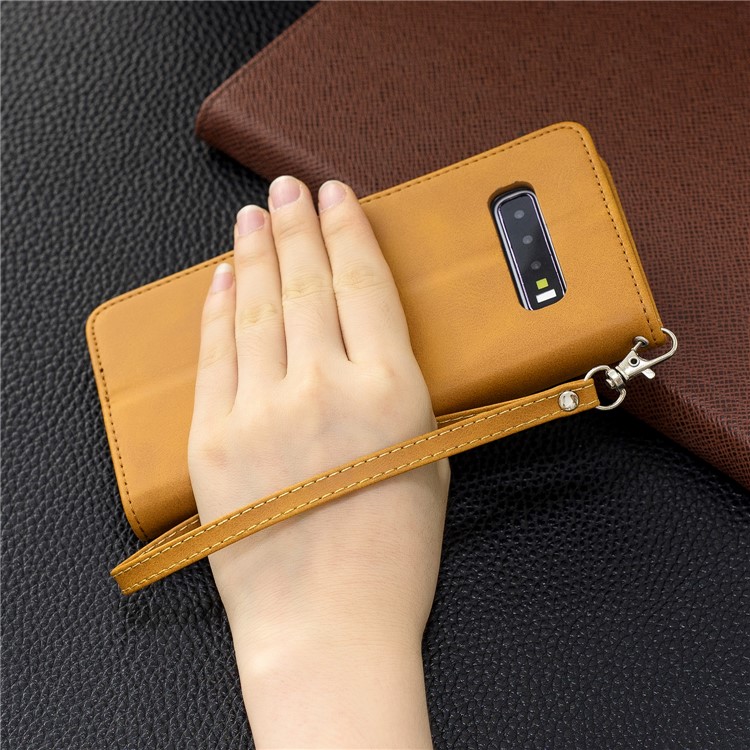 PU Leather Wallet Stand Phone Cover Case for Samsung Galaxy S10 Plus - Light Brown-9