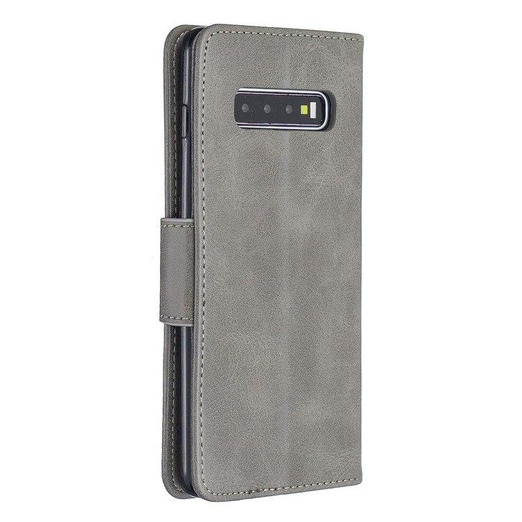 PU Leather Wallet Stand Phone Cover Case for Samsung Galaxy S10 Plus - Light Grey-3