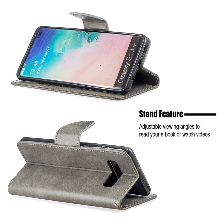 PU Leather Wallet Stand Phone Cover Case for Samsung Galaxy S10 Plus - Light Grey-5