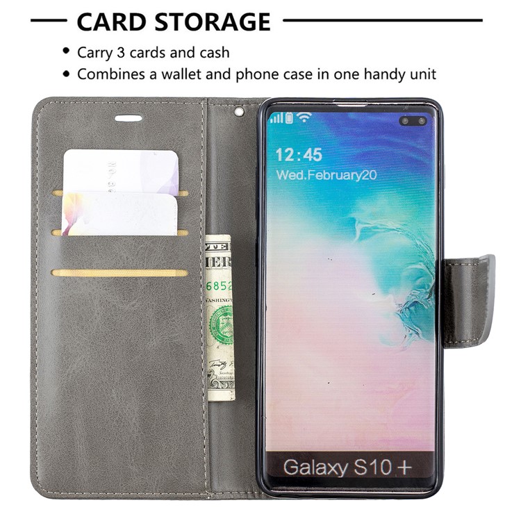 PU Leather Wallet Stand Phone Cover Case for Samsung Galaxy S10 Plus - Light Grey-6