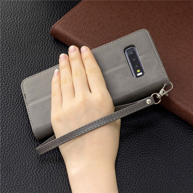 PU Leather Wallet Stand Phone Cover Case for Samsung Galaxy S10 Plus - Light Grey-9