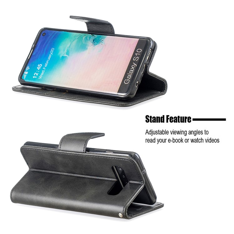 PU Leather Wallet Cover Phone Case for Samsung Galaxy S10 - Dark Grey-5