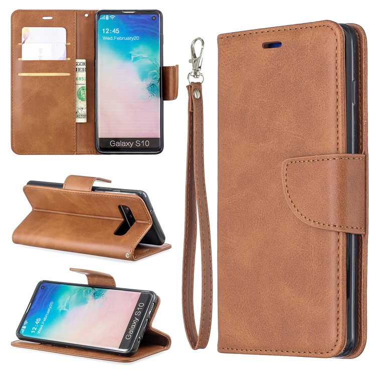 PU Leather Wallet Cover Phone Case for Samsung Galaxy S10 - Brown-1