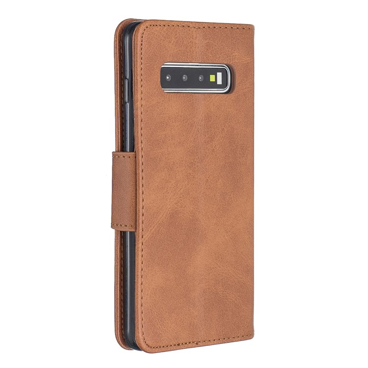 PU Leather Wallet Cover Phone Case for Samsung Galaxy S10 - Brown-3