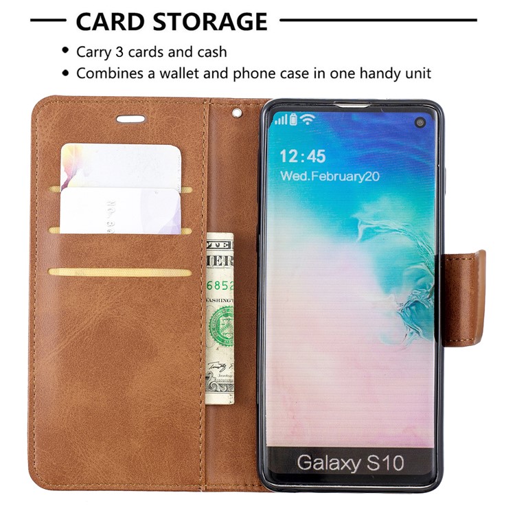 PU Leather Wallet Cover Phone Case for Samsung Galaxy S10 - Brown-6