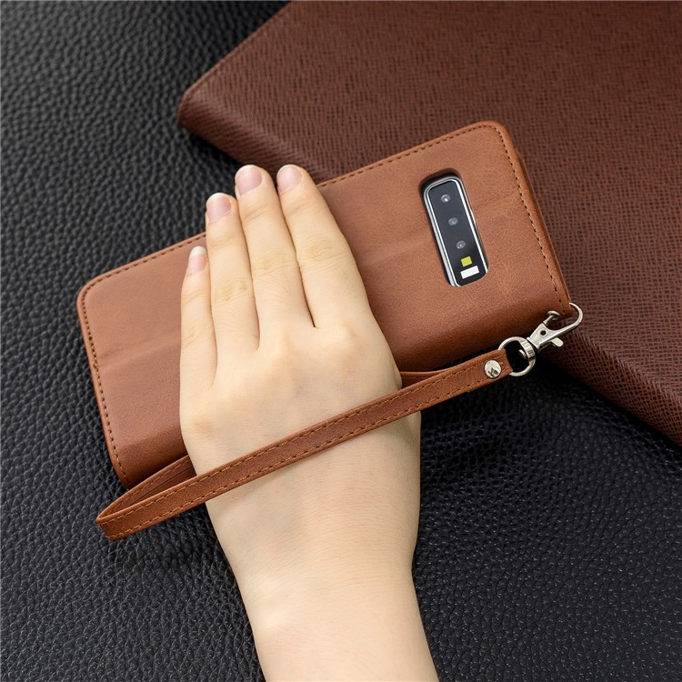 PU Leather Wallet Cover Phone Case for Samsung Galaxy S10 - Brown-9