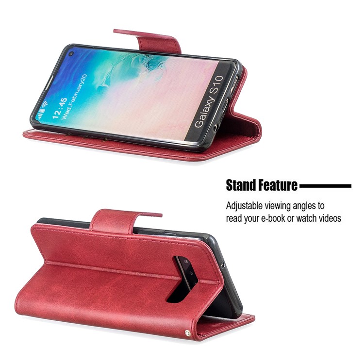 PU Leather Wallet Cover Phone Case for Samsung Galaxy S10 - Red-5