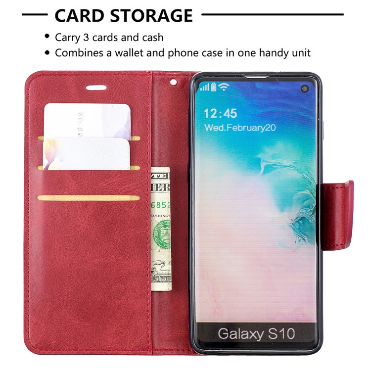 PU Leather Wallet Cover Phone Case for Samsung Galaxy S10 - Red-6