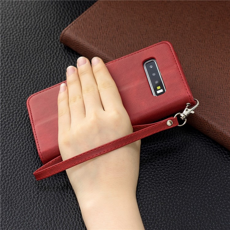 PU Leather Wallet Cover Phone Case for Samsung Galaxy S10 - Red-9