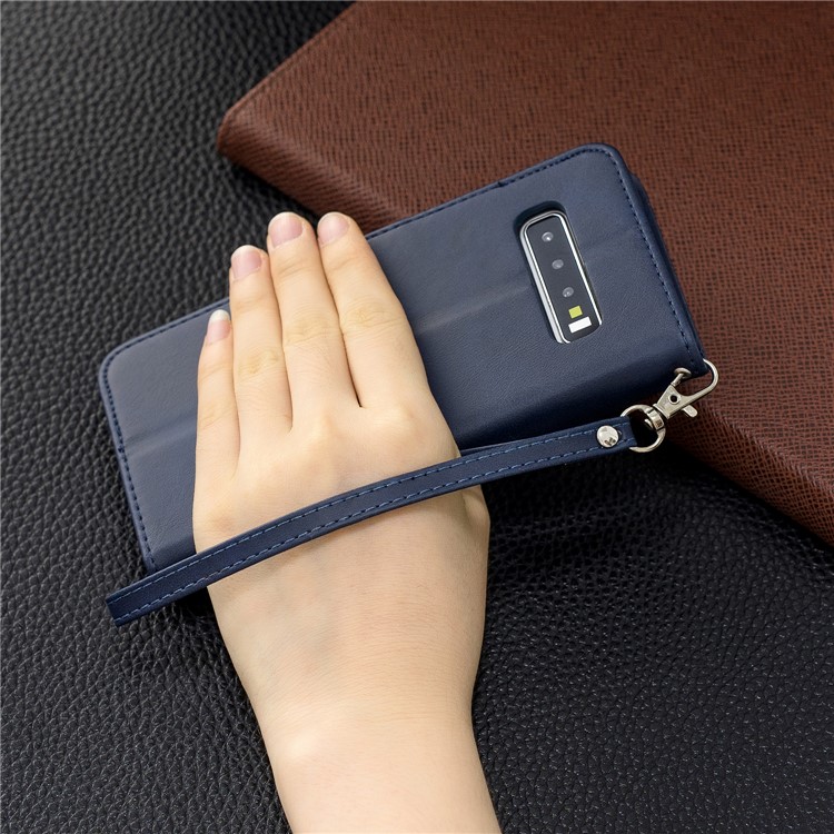 PU Leather Wallet Cover Phone Case for Samsung Galaxy S10 - Blue-9
