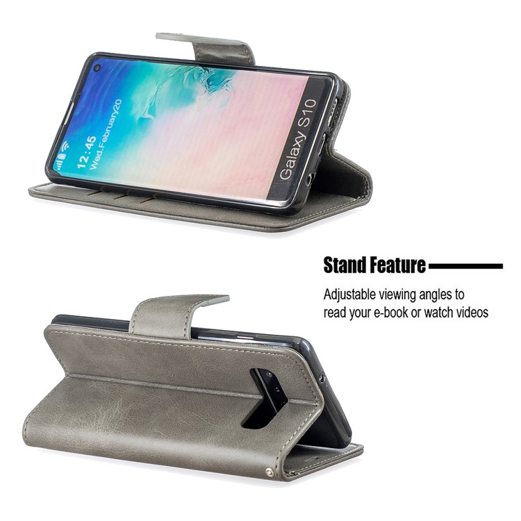 PU Leather Wallet Cover Phone Case for Samsung Galaxy S10 - Light Grey-5