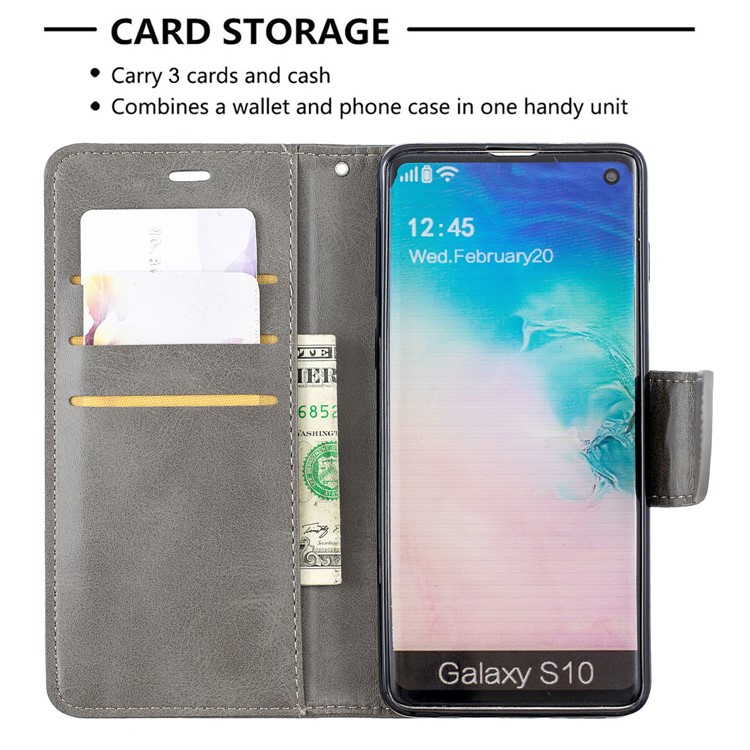 PU Leather Wallet Cover Phone Case for Samsung Galaxy S10 - Light Grey-6