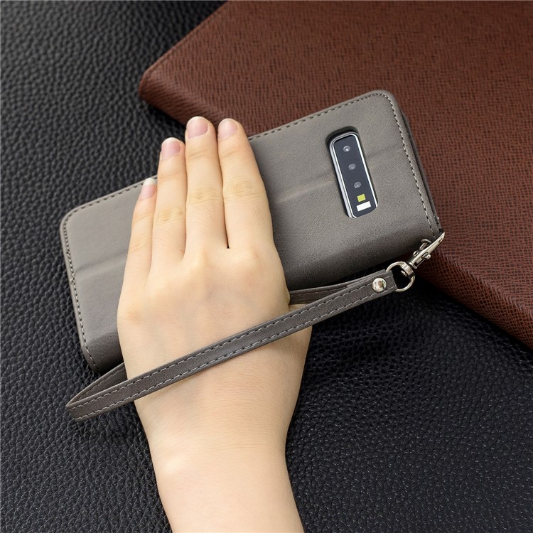 PU Leather Wallet Cover Phone Case for Samsung Galaxy S10 - Light Grey-9