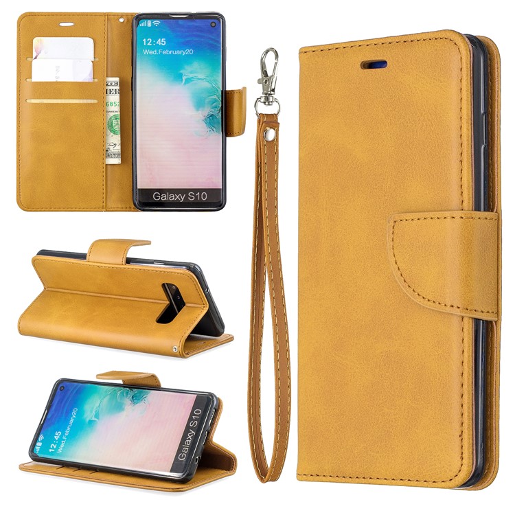 

PU Leather Wallet Cover Phone Case for Samsung Galaxy S10 - Light Brown, Galaxy S10