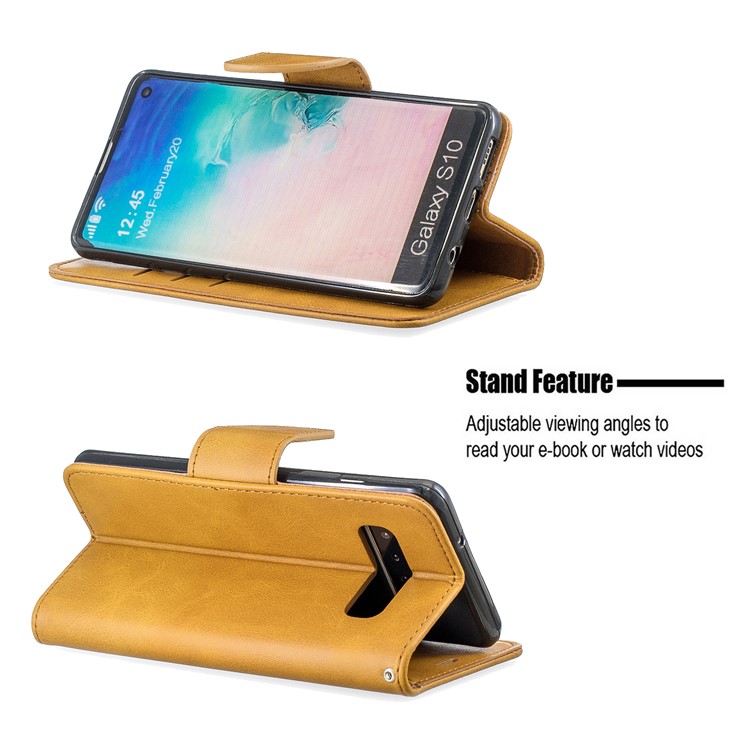 PU Leather Wallet Cover Phone Case for Samsung Galaxy S10 - Light Brown-5
