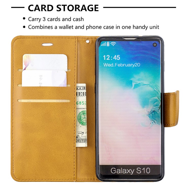 PU Leather Wallet Cover Phone Case for Samsung Galaxy S10 - Light Brown-6