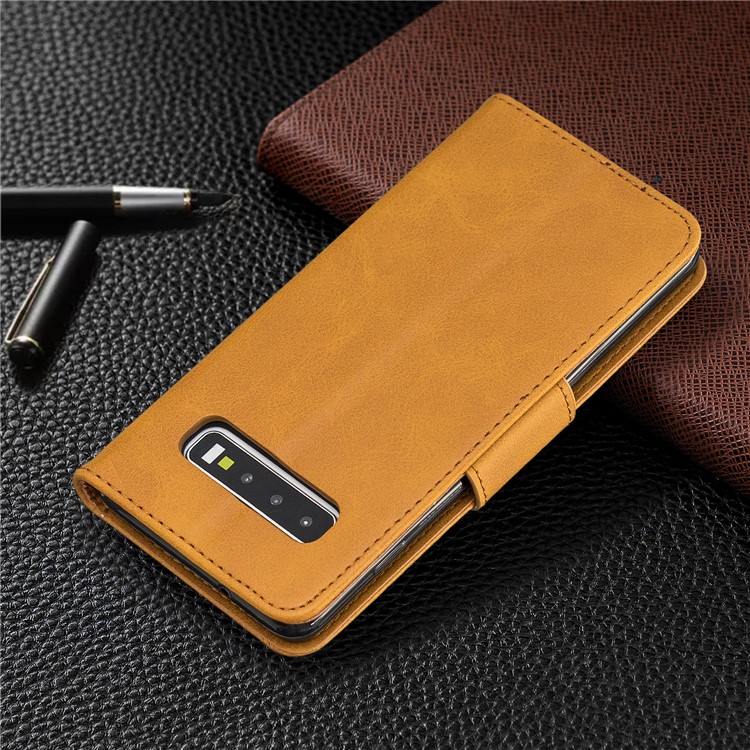 PU Leather Wallet Cover Phone Case for Samsung Galaxy S10 - Light Brown-8