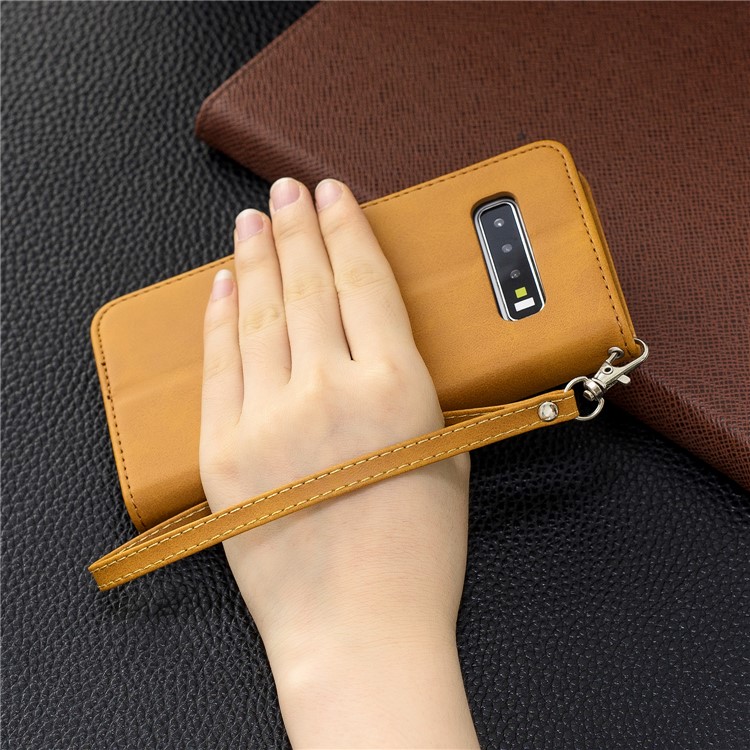 PU Leather Wallet Cover Phone Case for Samsung Galaxy S10 - Light Brown-9