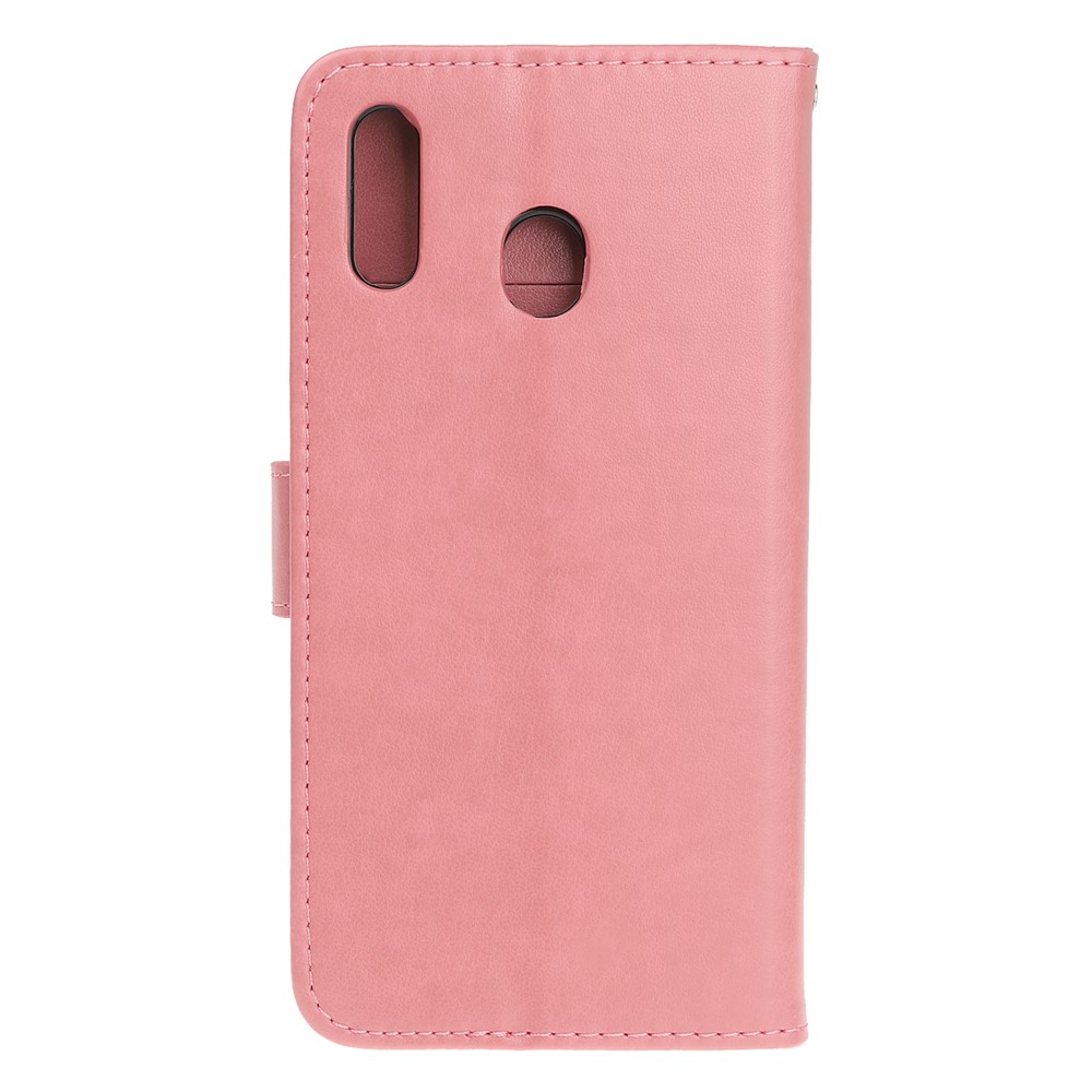 Abdruck Schmetterlingsblumen Leder Brieftasche Für Samsung Galaxy A20e - Rosa-3