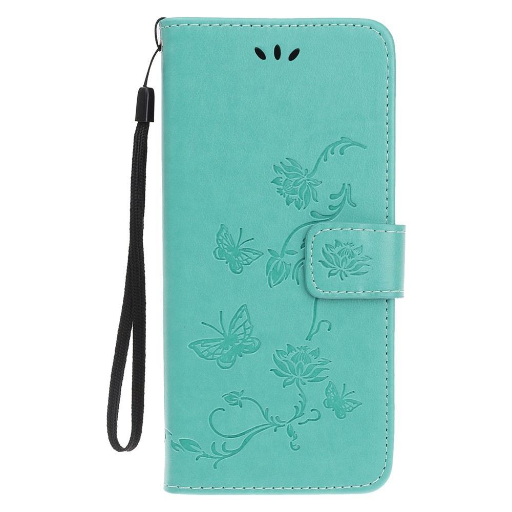 Imprint Butterfly Flowers Leather Wallet Case for Samsung Galaxy A20e - Green-2