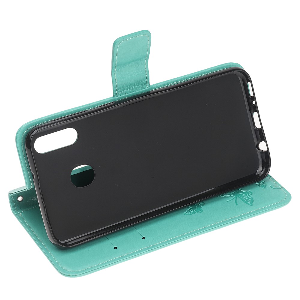 Imprint Butterfly Flowers Leather Wallet Case for Samsung Galaxy A20e - Green-4