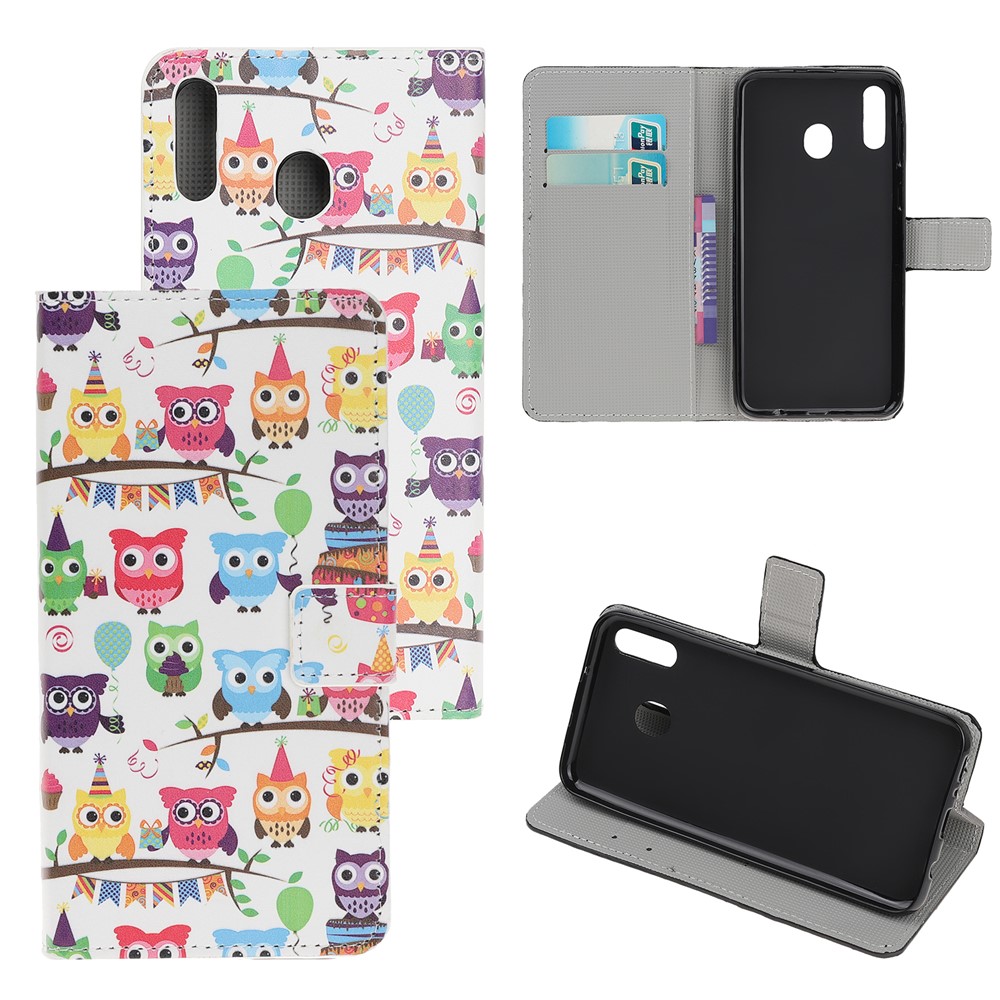 Pattern Printing Flip Leather Wallet Phone Case for Samsung Galaxy A20e - Multiple Cute Owls-1