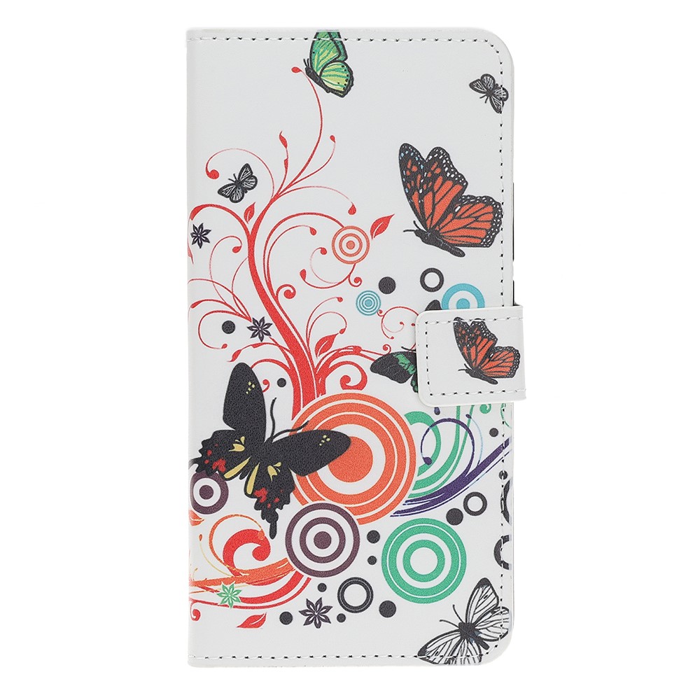 Impresión de Patrones Flip Leather Willet Case de Teléfono Para Samsung Galaxy A20e - Mariposas y Círculos-2