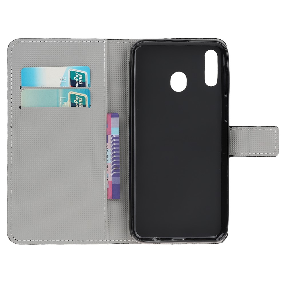 Impresión de Patrones Flip Leather Willet Case de Teléfono Para Samsung Galaxy A20e - Mariposas y Círculos-6