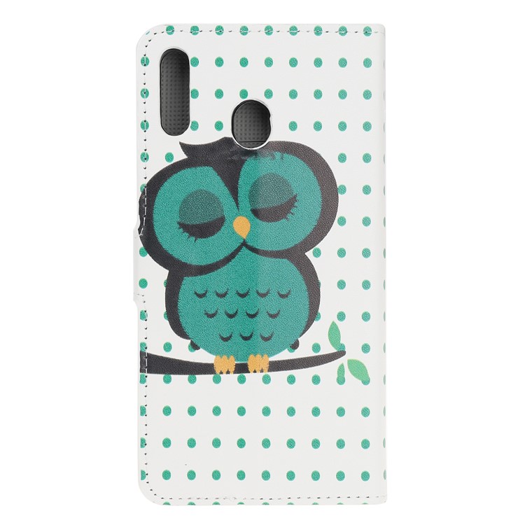 Pattern Printing Flip Leather Wallet Phone Case for Samsung Galaxy A20e - Green Napping Owl-3