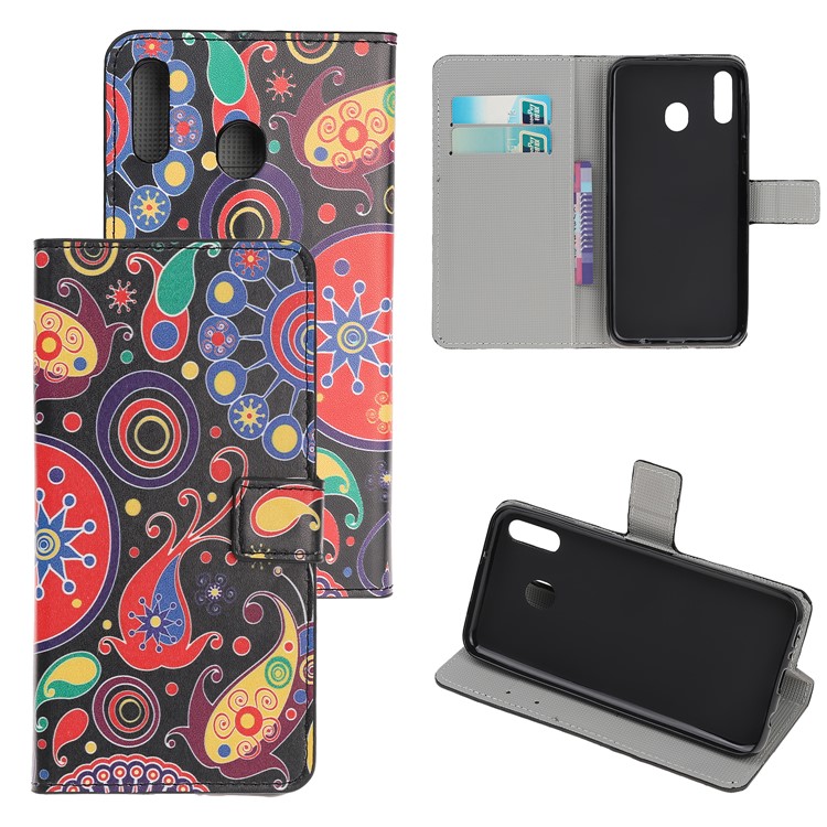 Caja Del Teléfono De La Cartera Del Cuero Del Tirón De La Impresión Del Patrón Para La Galaxia A20e De Samsung - Flor Paisley-1