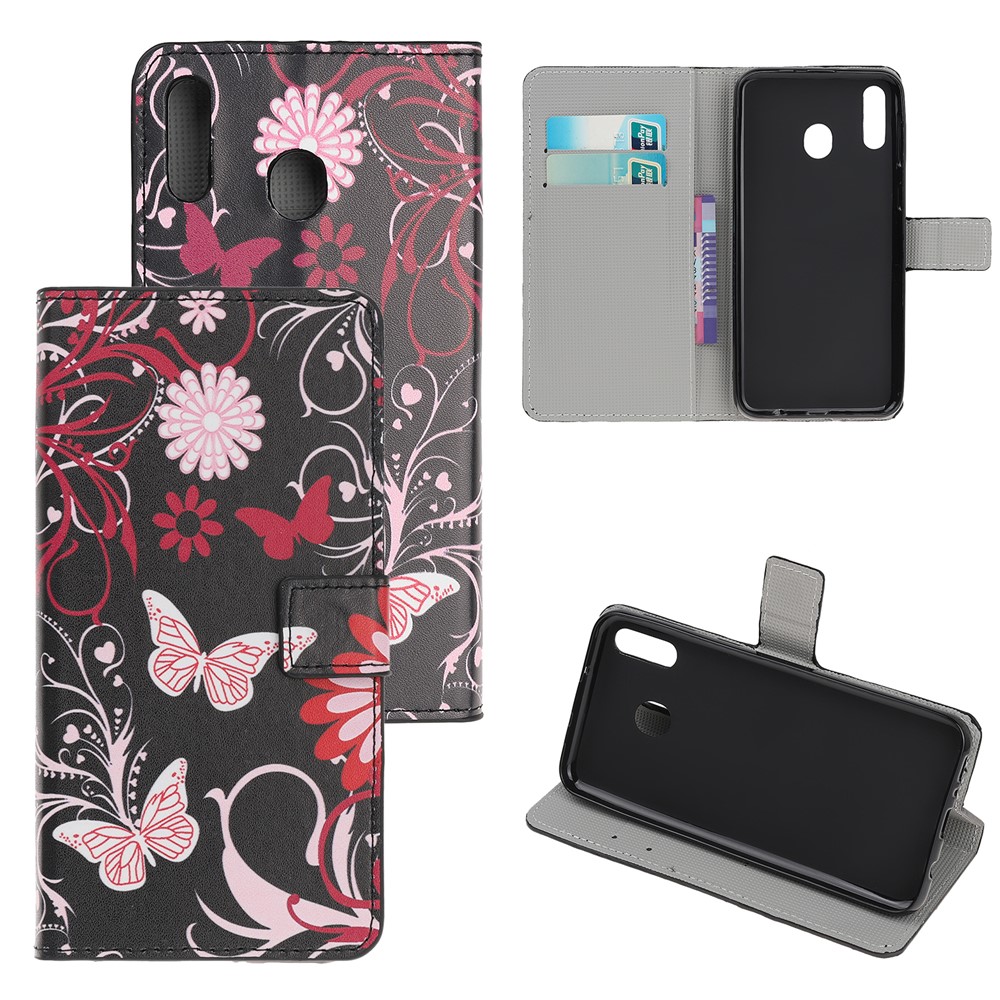 Pattern Printing Flip Leather Wallet Phone Case for Samsung Galaxy A20e - Butterflies and Flowers-1