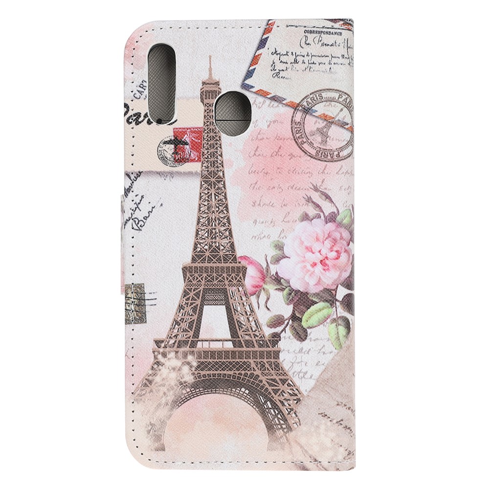 Cross Texture Pattern Printing Flip Leather Wallet Case for Samsung Galaxy A20e - Eiffel Tower-3
