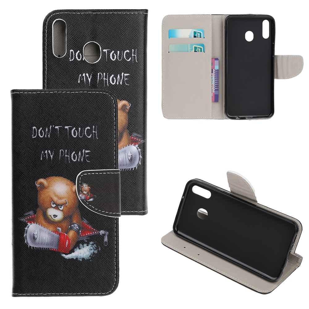 Cross Texture Pattern Printing Flip Leather Wallet Case for Samsung Galaxy A20e - Vigilant Bear-1