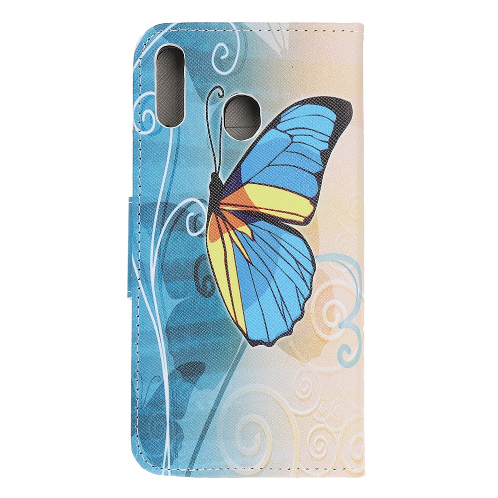 Cross Texture Pattern Printing Flip Leather Wallet Case for Samsung Galaxy A20e - Blue Butterflies-3